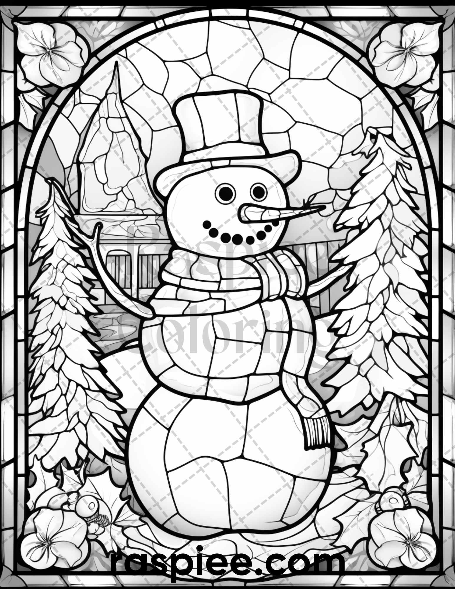 20 2ef1011d a53e 498a 908b c8affbe96834 50 christmas stained glass grayscale coloring pages for adults, printable pdf file instant download