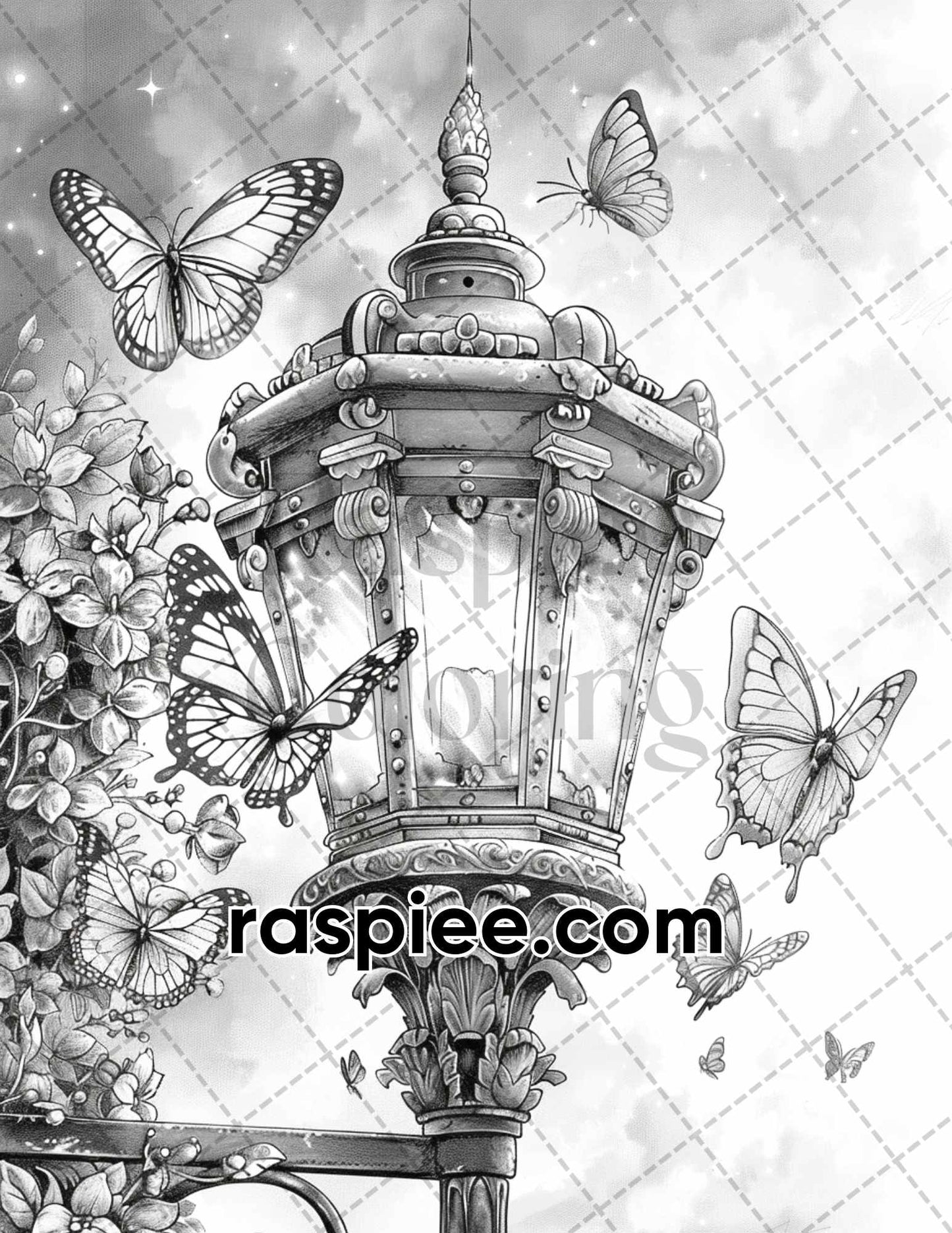 77 Butterflies and Moths Grayscale Adult Coloring Pages, Printable PDF Instant Download - RASPIEE