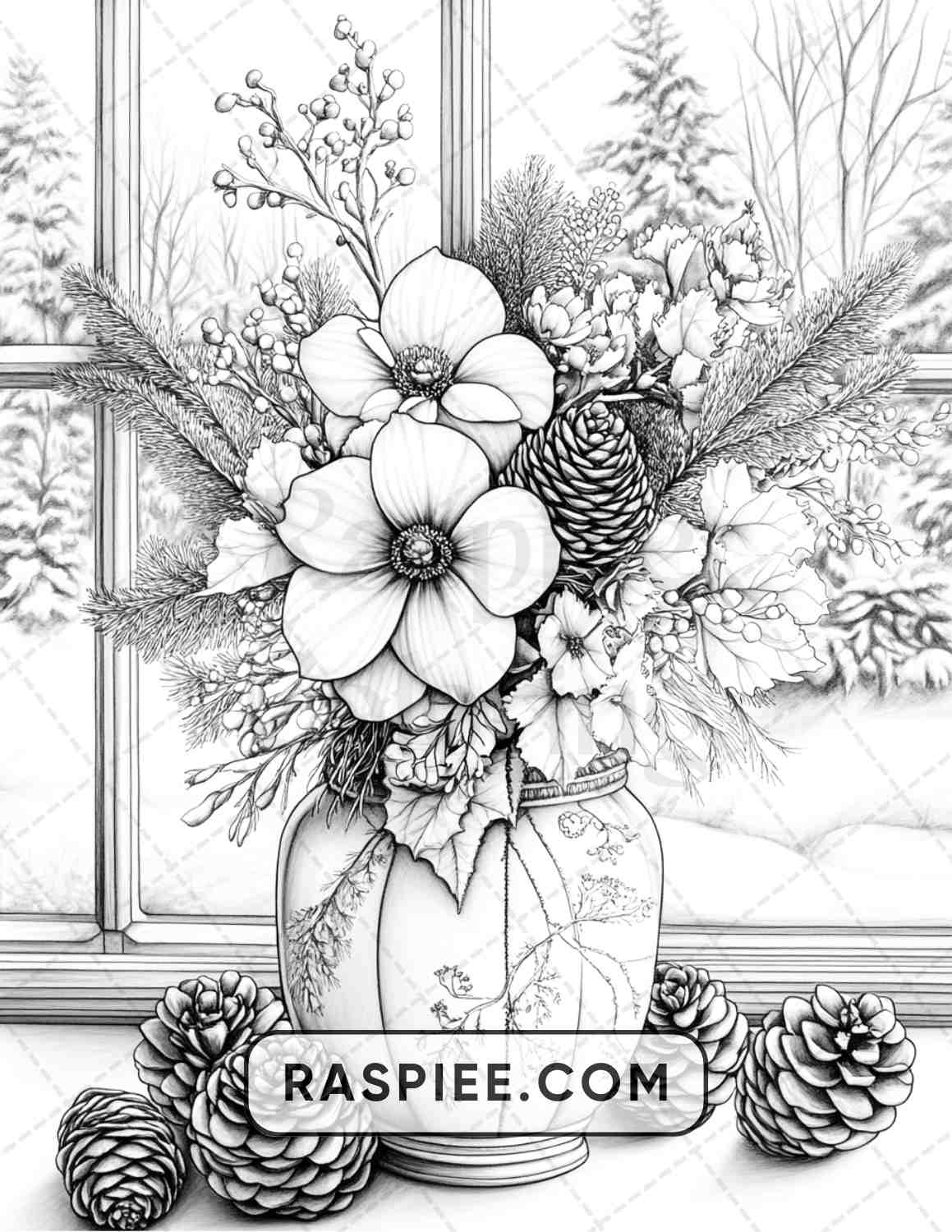 77 Winter Flowers Adult Coloring Pages