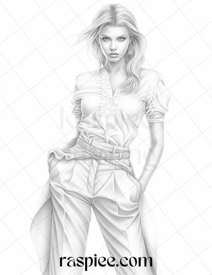 Fashion Show Grayscale Coloring Pages Printable for Adults, PDF File Instant Download - Raspiee Coloring