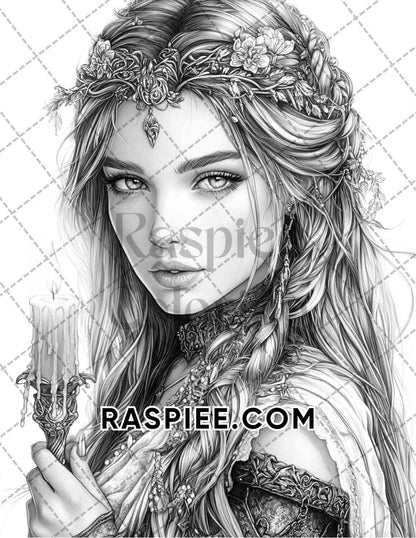 Enchanted Witches Adult Coloring Pages Printable PDF Instant Download - RASPIEE