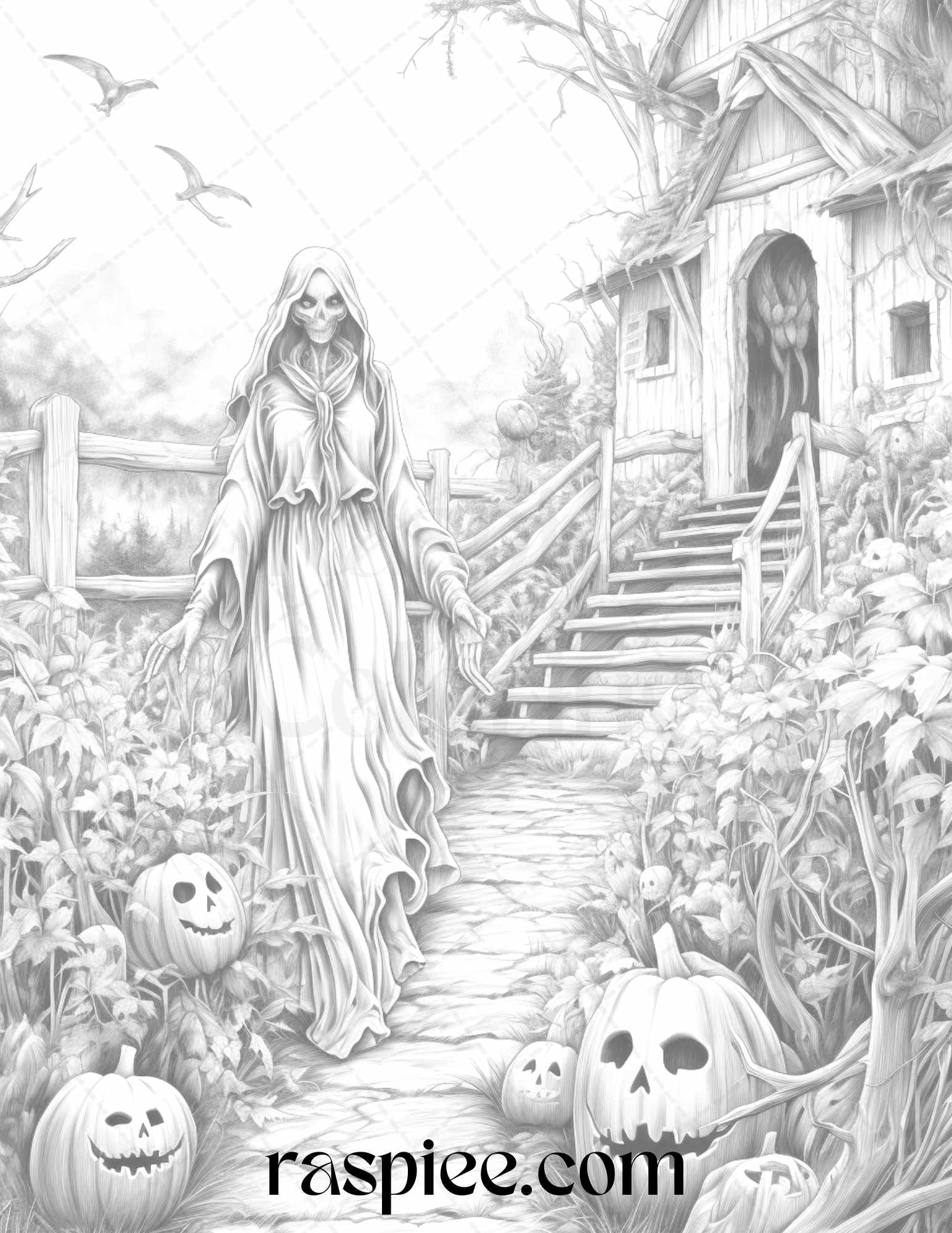 40 Witchy Land Grayscale Coloring Pages Printable for Adults, PDF File Instant Download - Raspiee Coloring