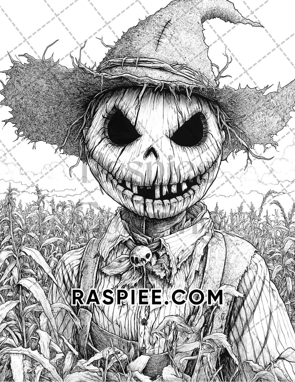 Horror Scarecrow Halloween Adult Coloring Pages Printable PDF Instant Download