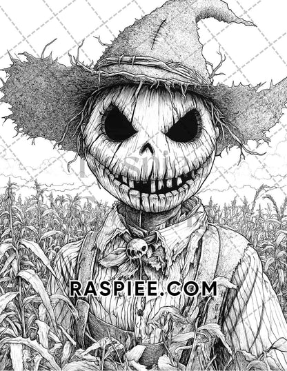 Horror Scarecrow Halloween Adult Coloring Pages Printable PDF Instant Download