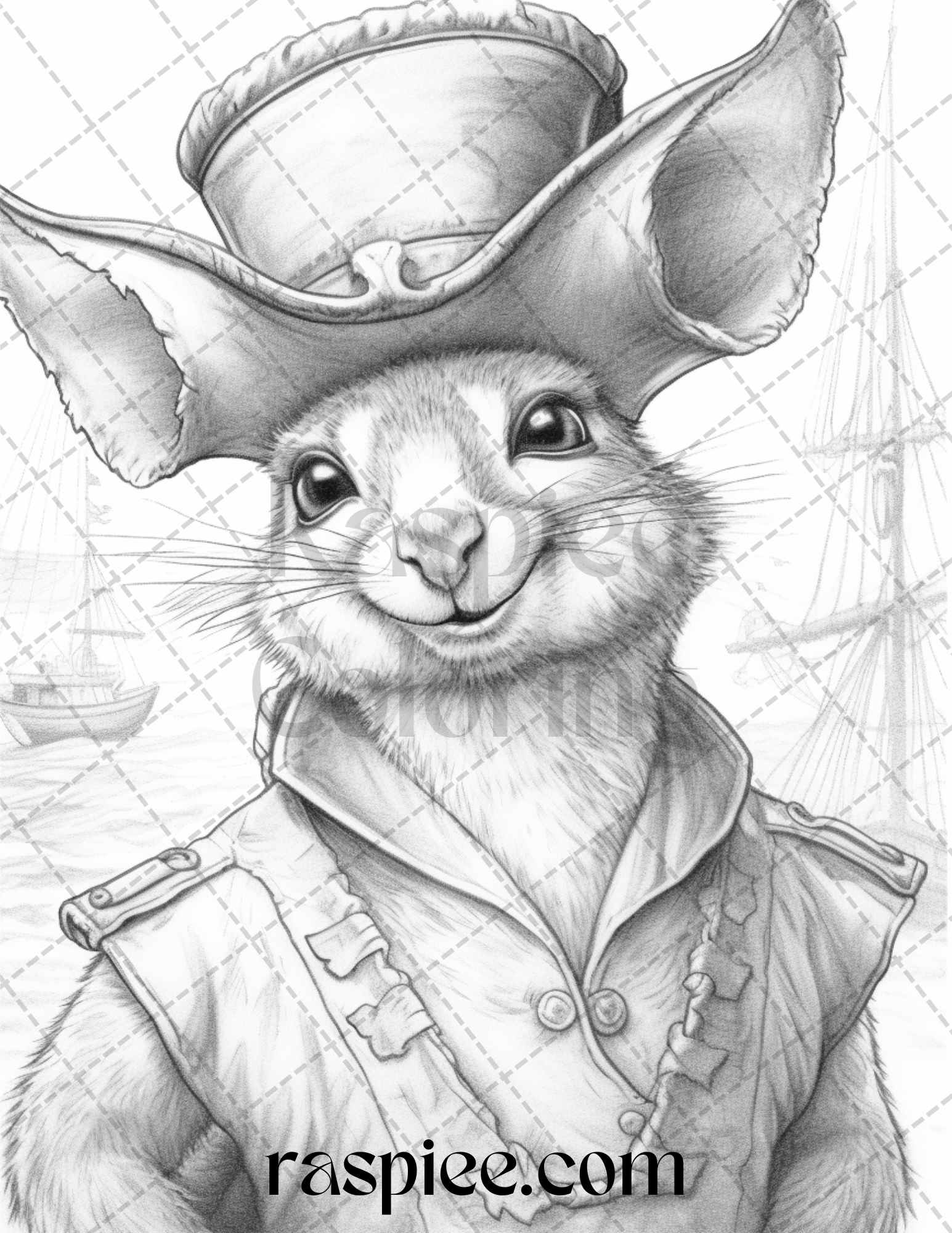 40 Pirate Animals Grayscale Coloring Pages Printable for Adults, PDF File Instant Download - raspiee