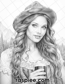50 Oktoberfest Girls Grayscale Coloring Pages for Adults, Printable PD ...