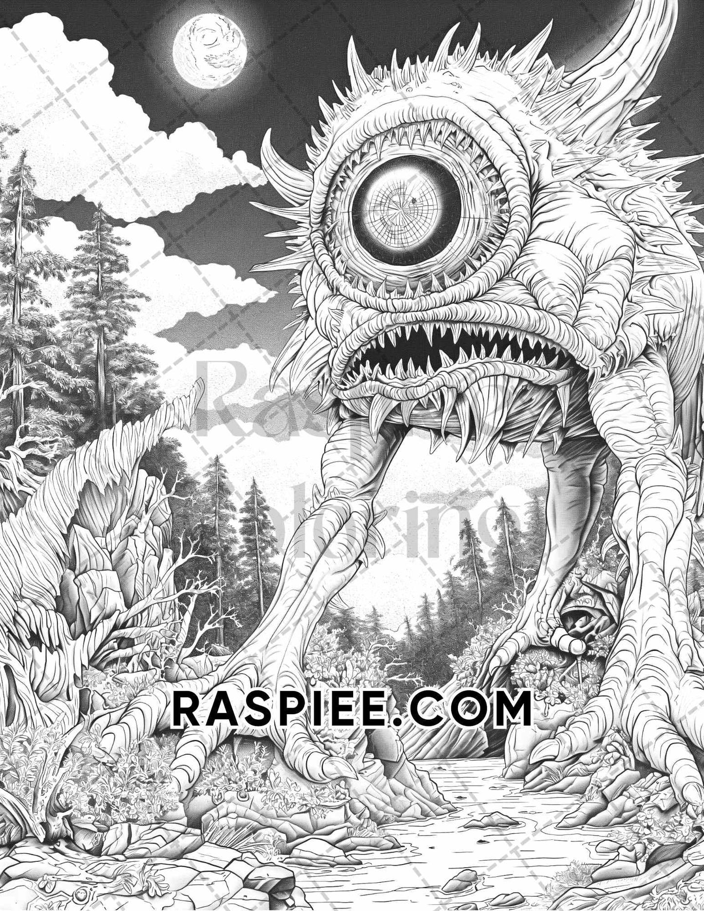 50 Spooky Monsters Halloween Adult Coloring Pages Printable PDF Instant Download - RASPIEE