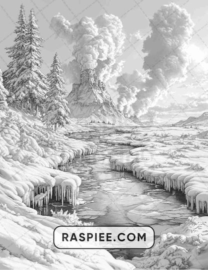 82 Winter Landscapes Adult Coloring Pages - RASPIEE