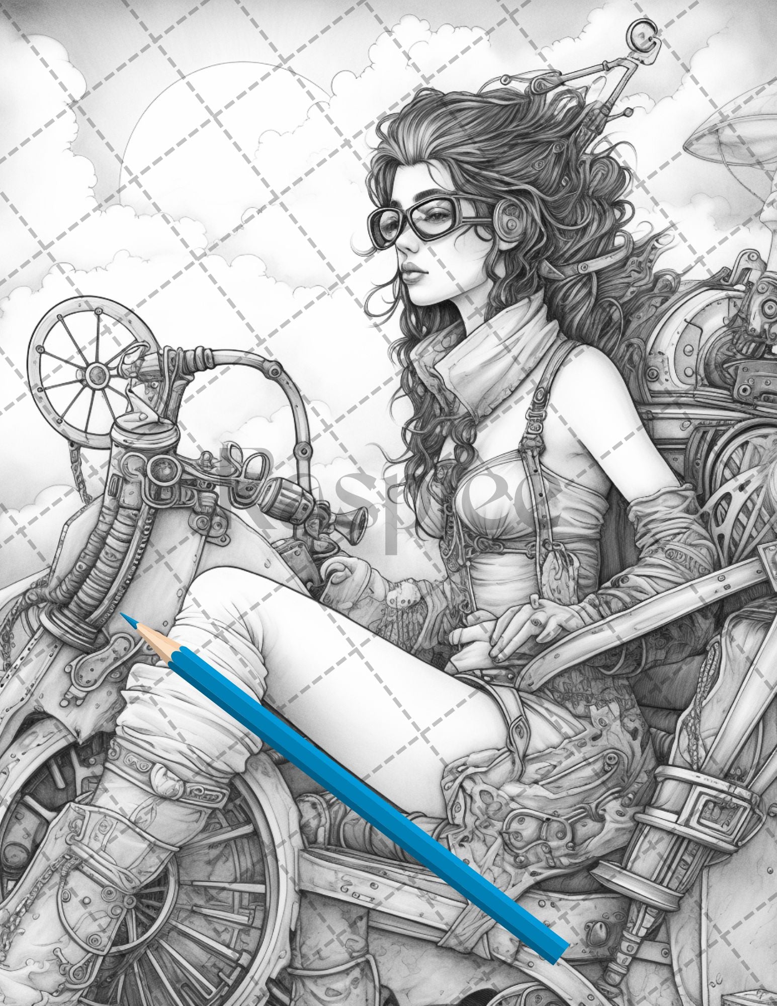 30 Steampunk Girls Coloring Pages Printable for Adults, Victorian Inspired Adult Grayscale Coloring Book, PDF File Download - raspiee