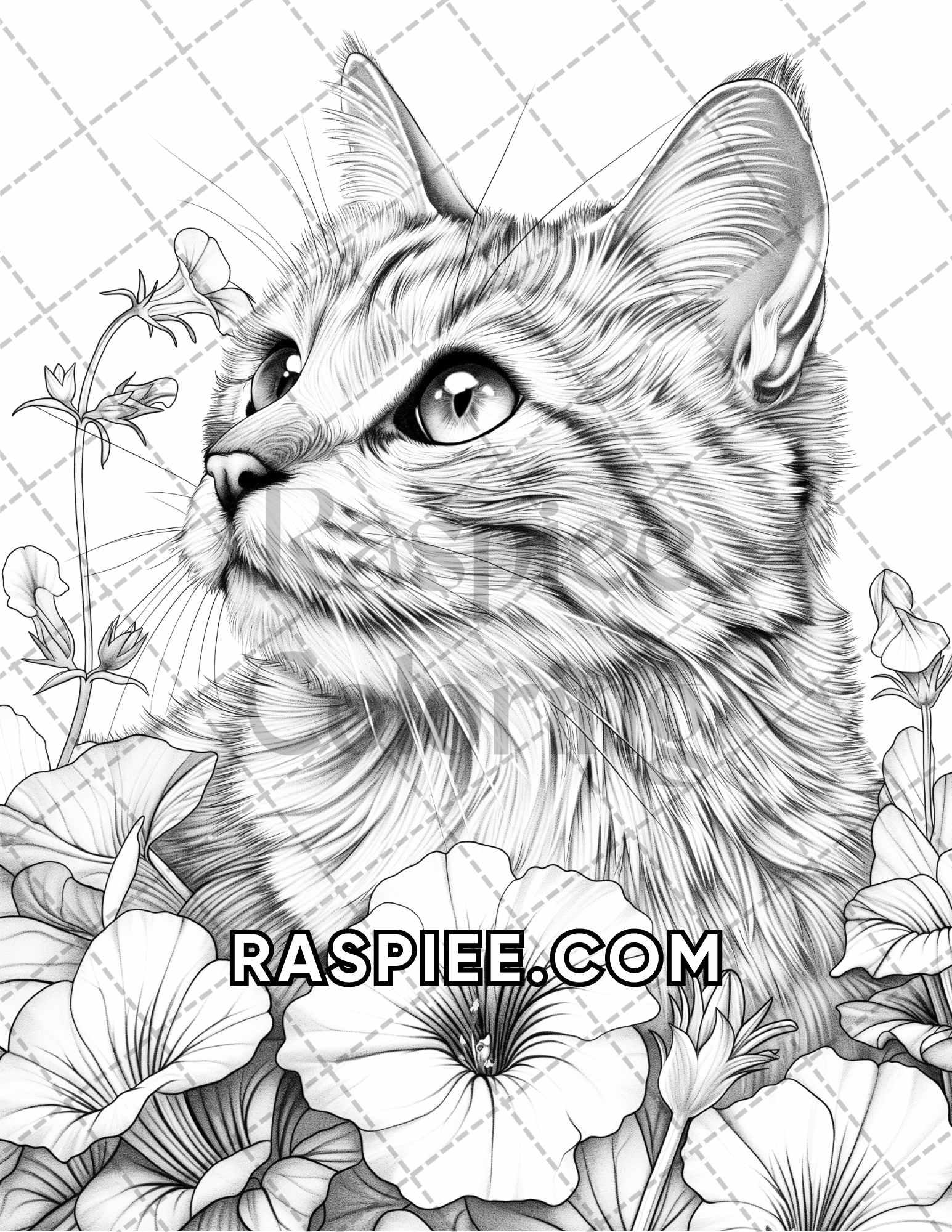 75 Animals in Flowers Grayscale Adult Coloring Pages Printable PDF Instant Download - RASPIEE