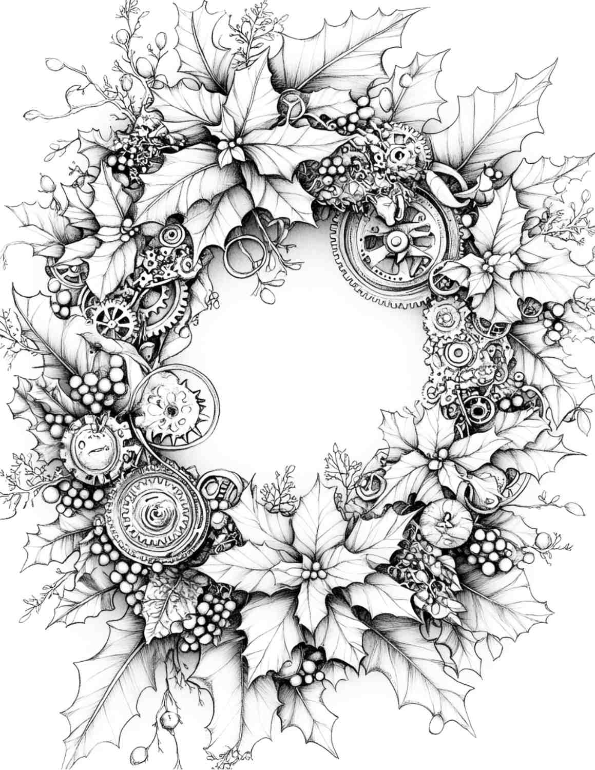 Steampunk Christmas Adult Coloring Pages Printable PDF Instant Download