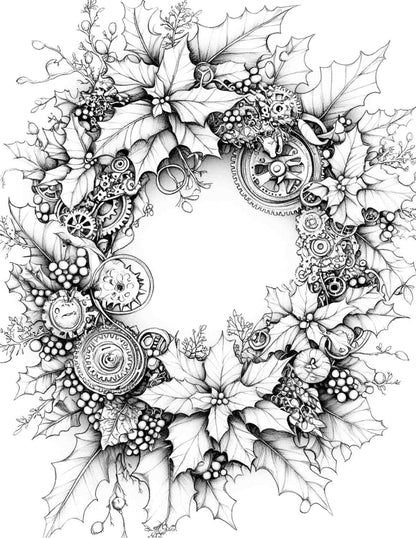 Steampunk Christmas Adult Coloring Pages Printable PDF Instant Download