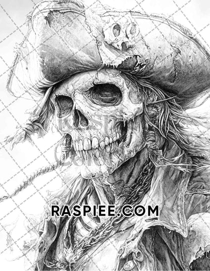 Zombie Pirates Halloween Adult Coloring Pages Printable PDF Instant Download