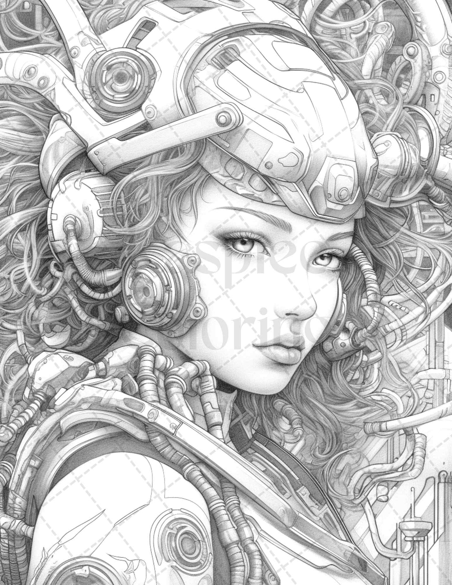 40 Beautiful Cyborg Girls Grayscale Coloring Pages Printable for Adults, PDF File Instant Download - raspiee