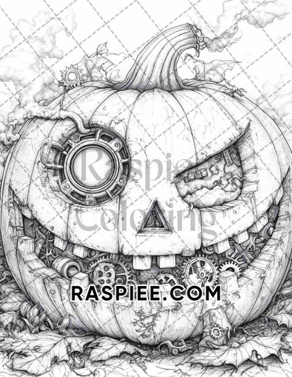 Steampunk Halloween Adult Coloring Pages Printable PDF Instant Download