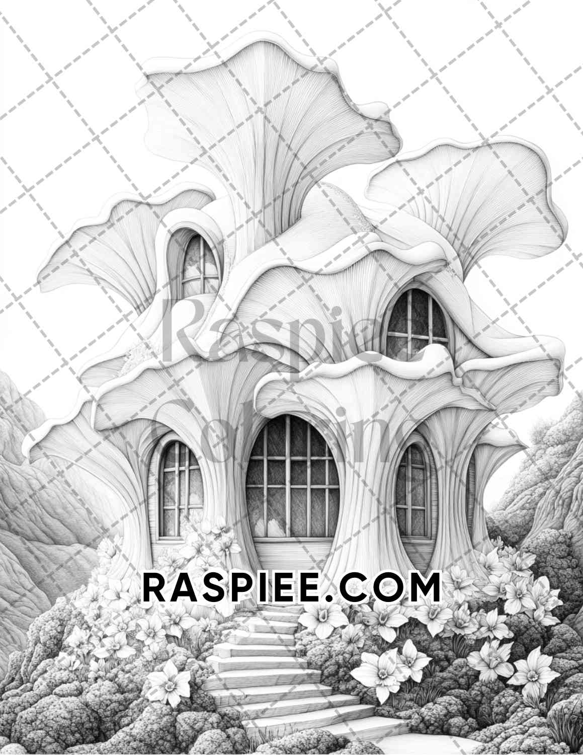 Fantasy Flower Houses Adult Coloring Pages Printable PDF Instant Download