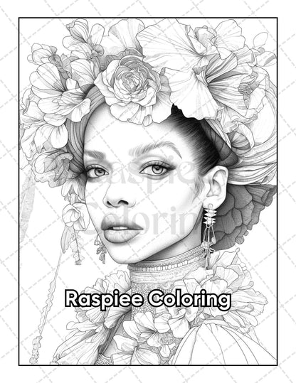50 Black Women Portrait Coloring Pages for Adults Printable PDF Instant Download