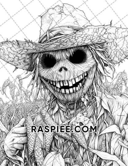 Horror Scarecrow Halloween Adult Coloring Pages Printable PDF Instant Download