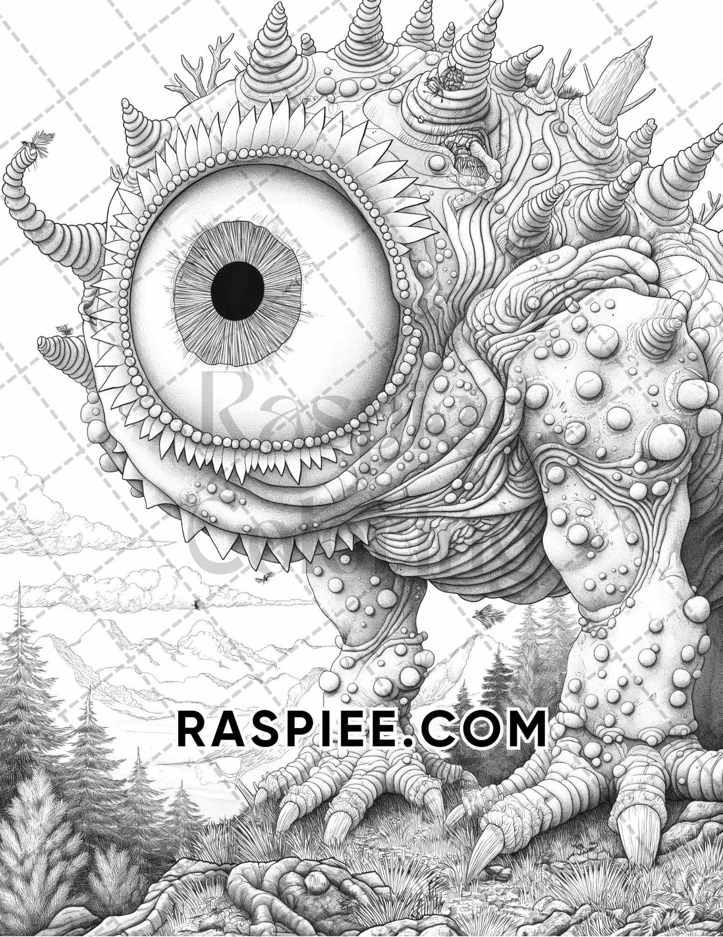 50 Spooky Monsters Halloween Adult Coloring Pages Printable PDF Instant Download - RASPIEE