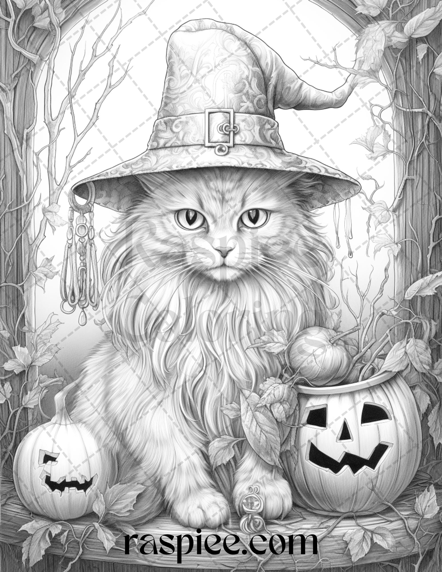 Downloadable Coloring Page Witch and Cats Halloween Fun Coloring Books  Adults/digital/digi/stamps/cat 