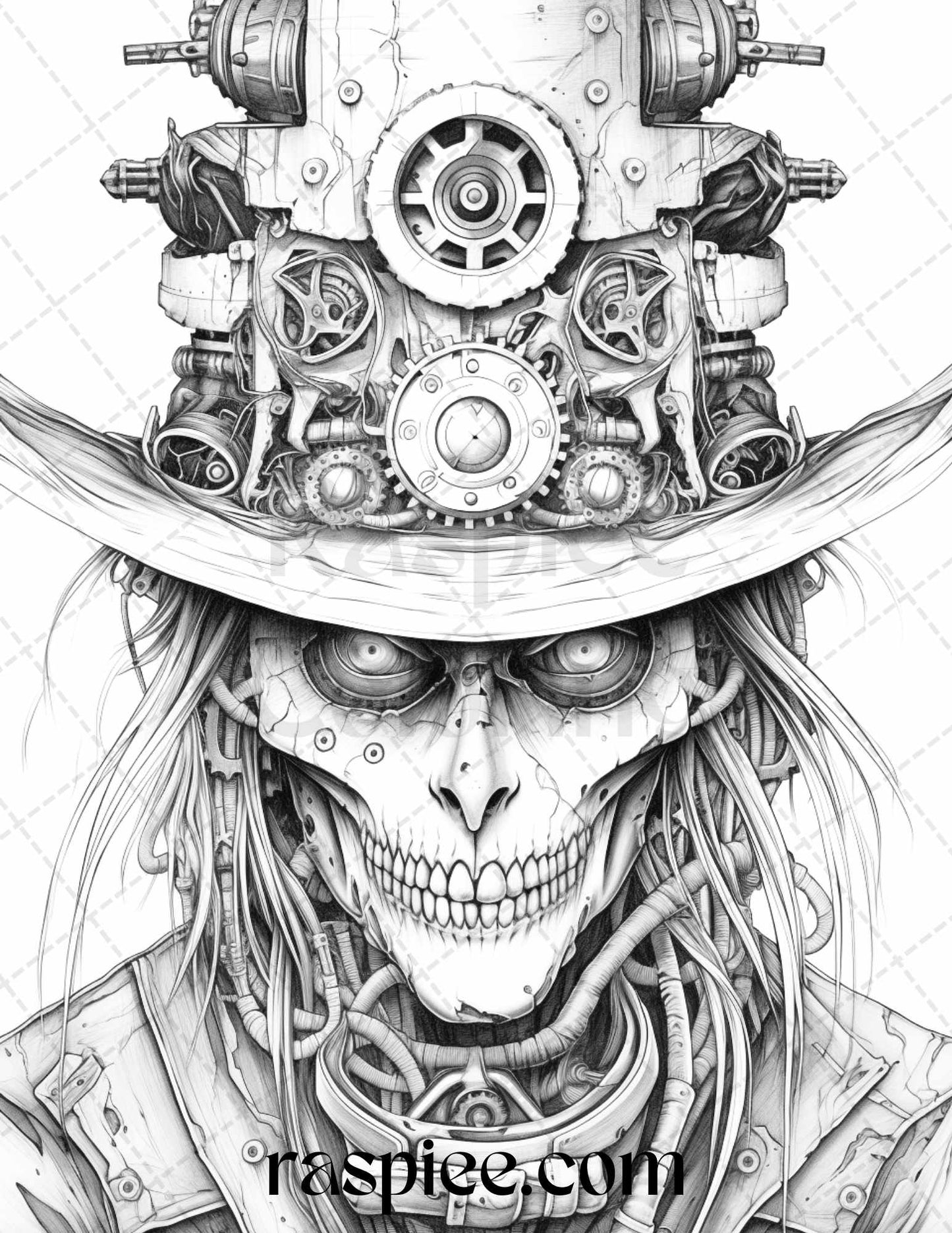53 Scary Steampunk Scarecrows Grayscale Coloring Pages Printable for Adults, PDF File Instant Download - Raspiee Coloring