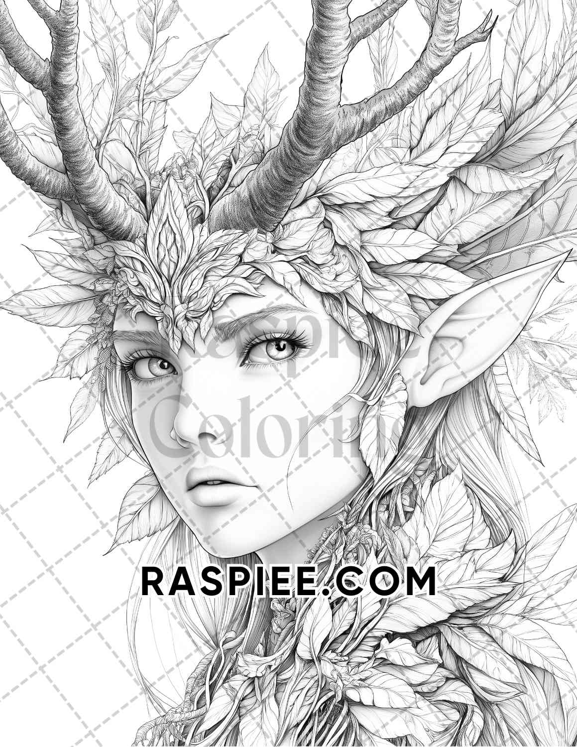 Fairy Beauties Portrait Adult Coloring Pages Printable PDF Instant Download