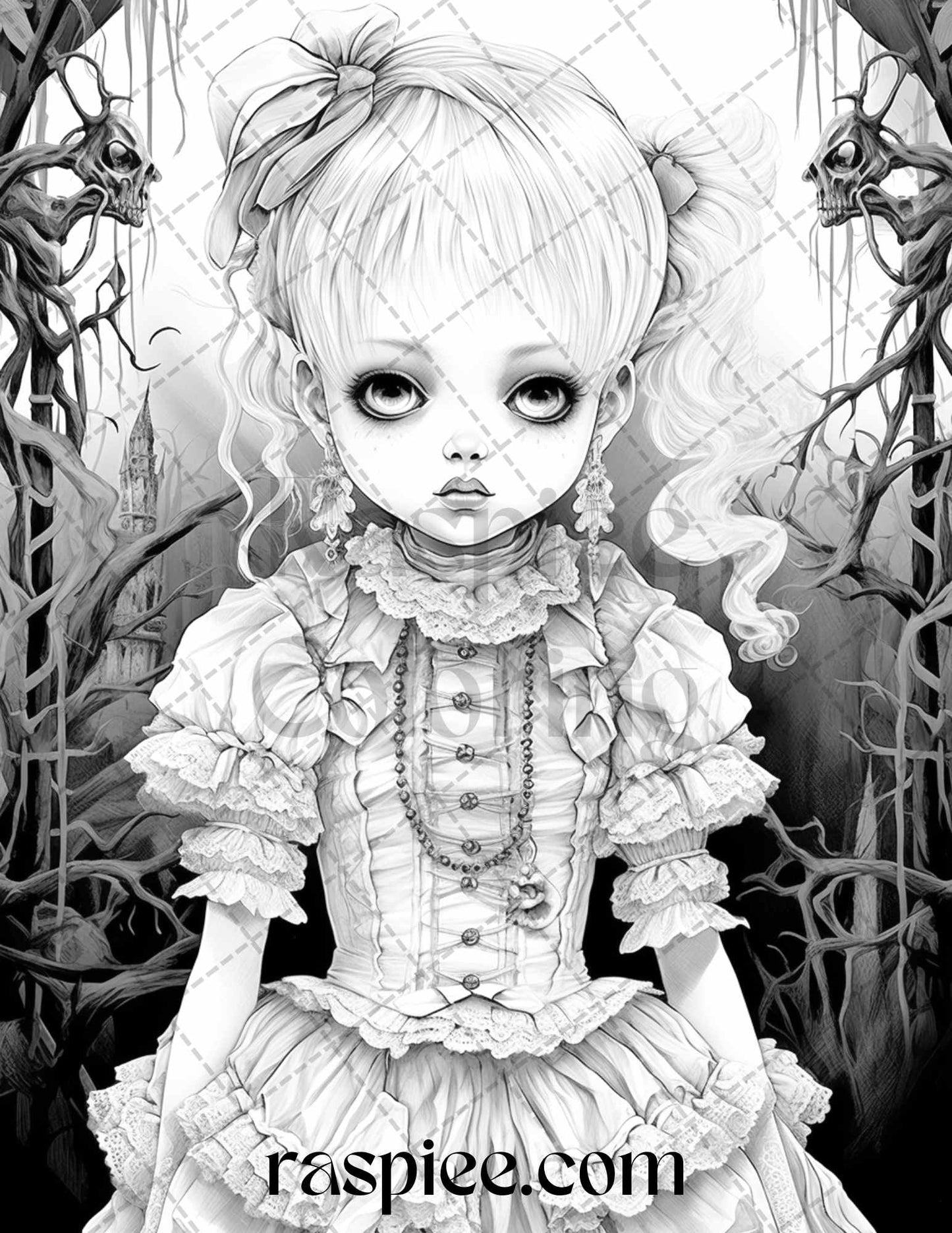 50 Scary Victorian Dolls Grayscale Coloring Pages Printable for Adults, PDF File Instant Download - raspiee