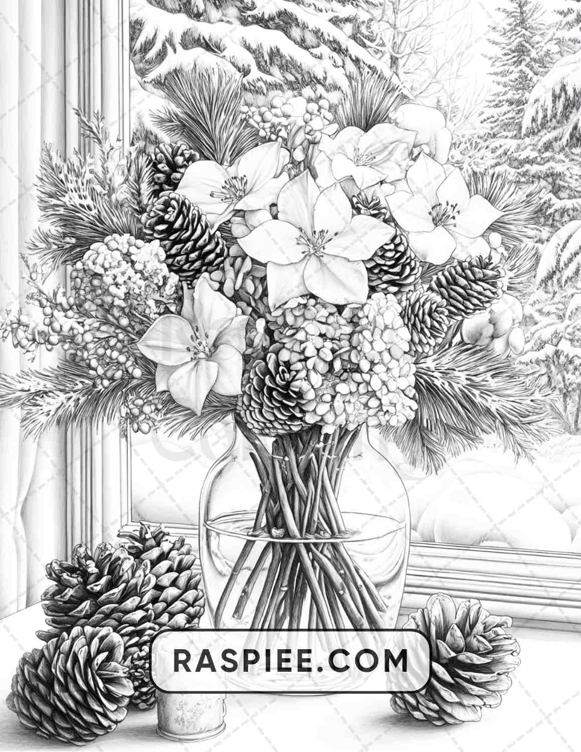 77 Winter Flowers Adult Coloring Pages