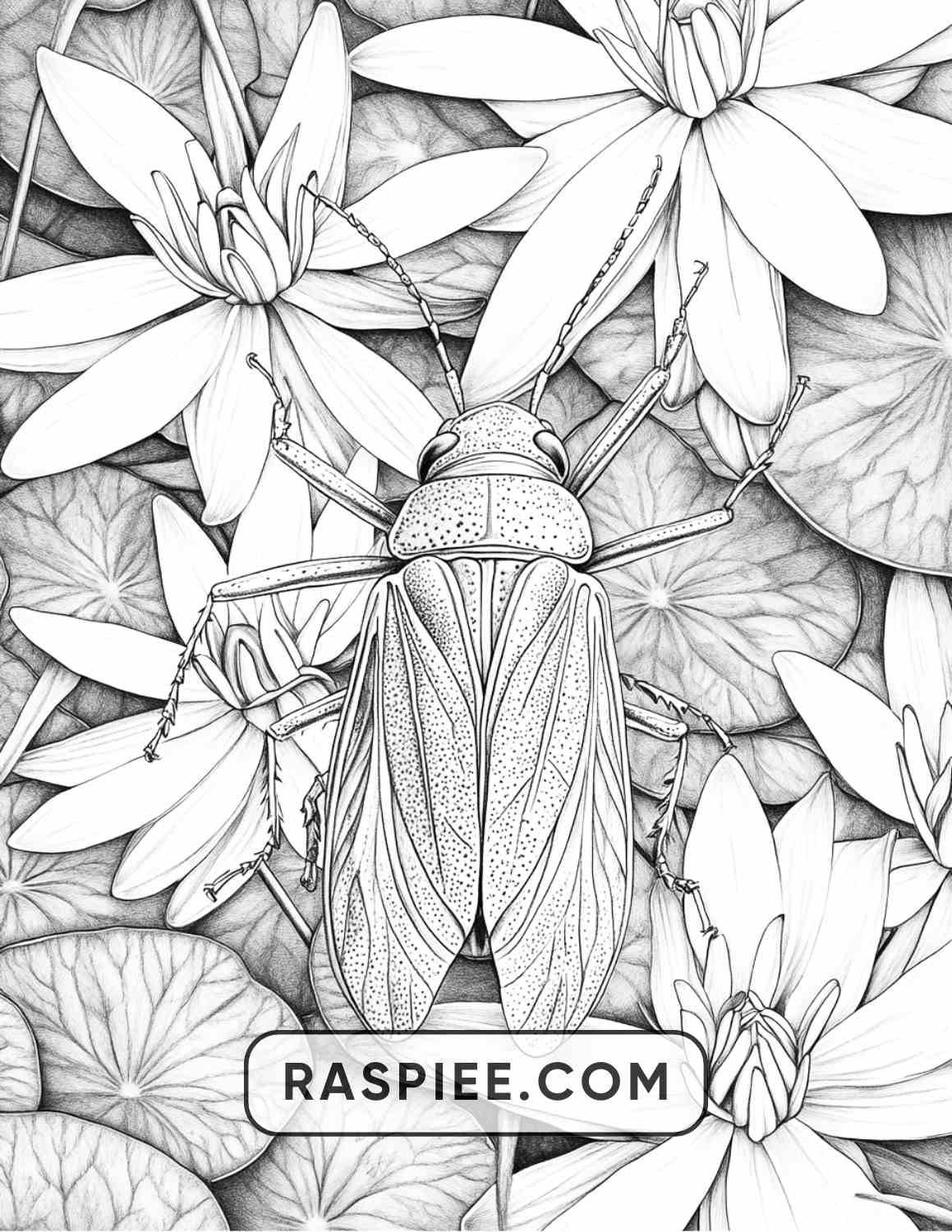 Insects and Flowers Adult Coloring Pages - RASPIEE