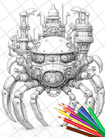 60 Steampunk Animals Grayscale Coloring Pages Printable for Adults, PD ...