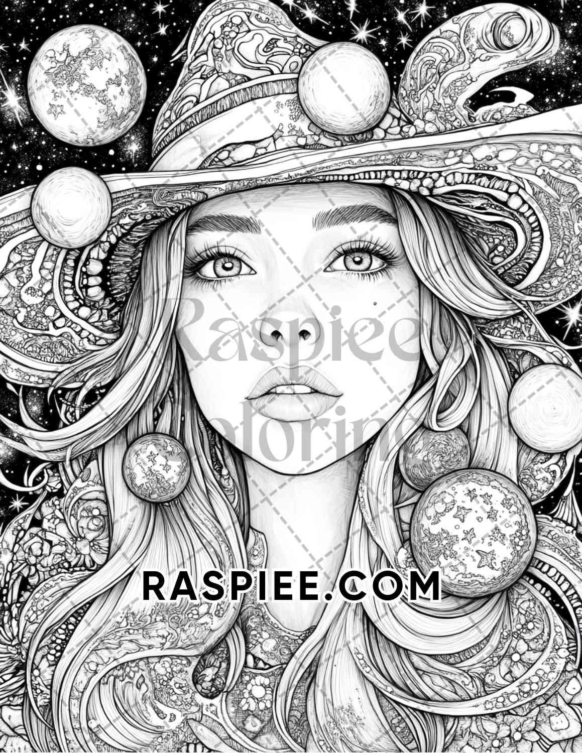 Enchanted Witches Adult Coloring Pages Printable PDF Instant Download - RASPIEE