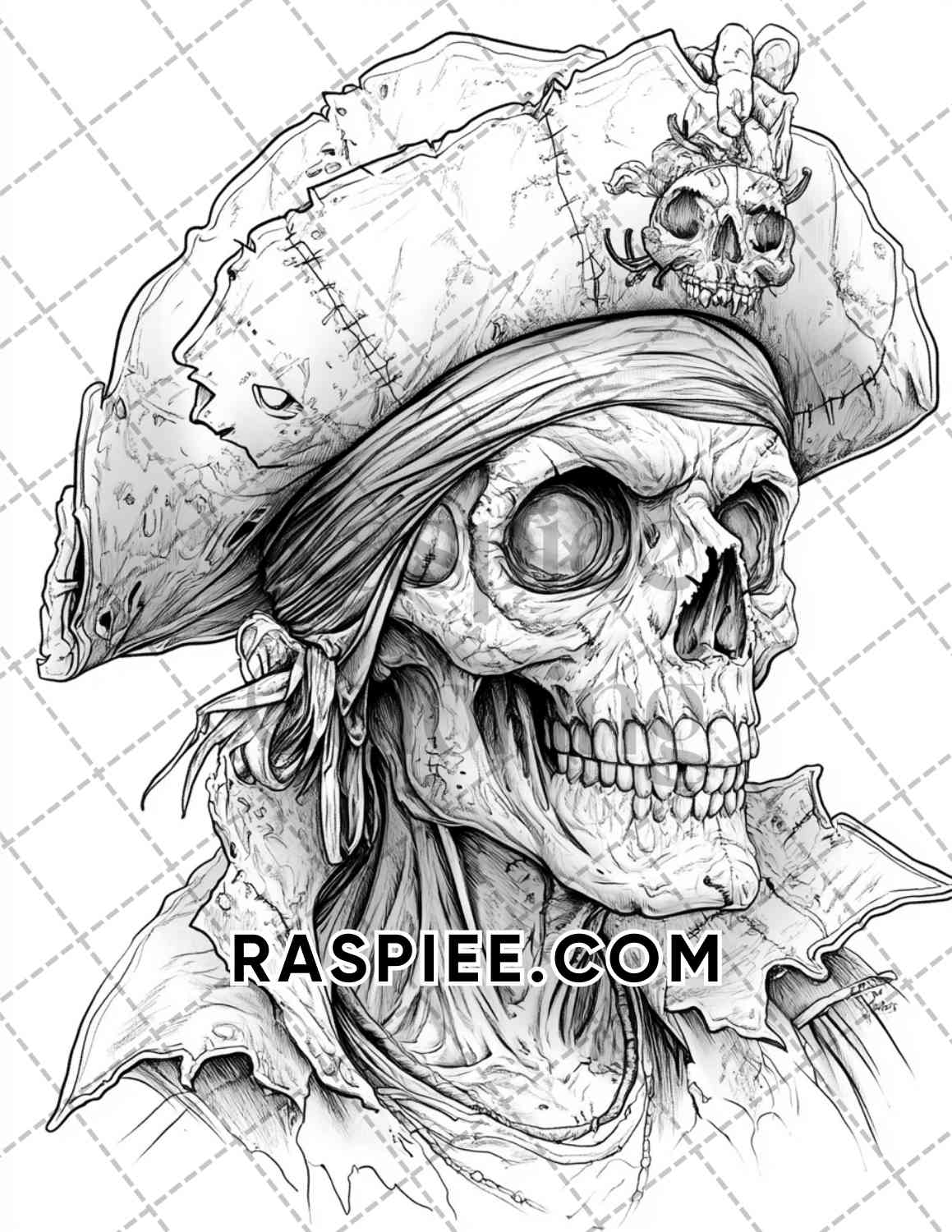 Zombie Pirates Halloween Adult Coloring Pages Printable PDF Instant Download