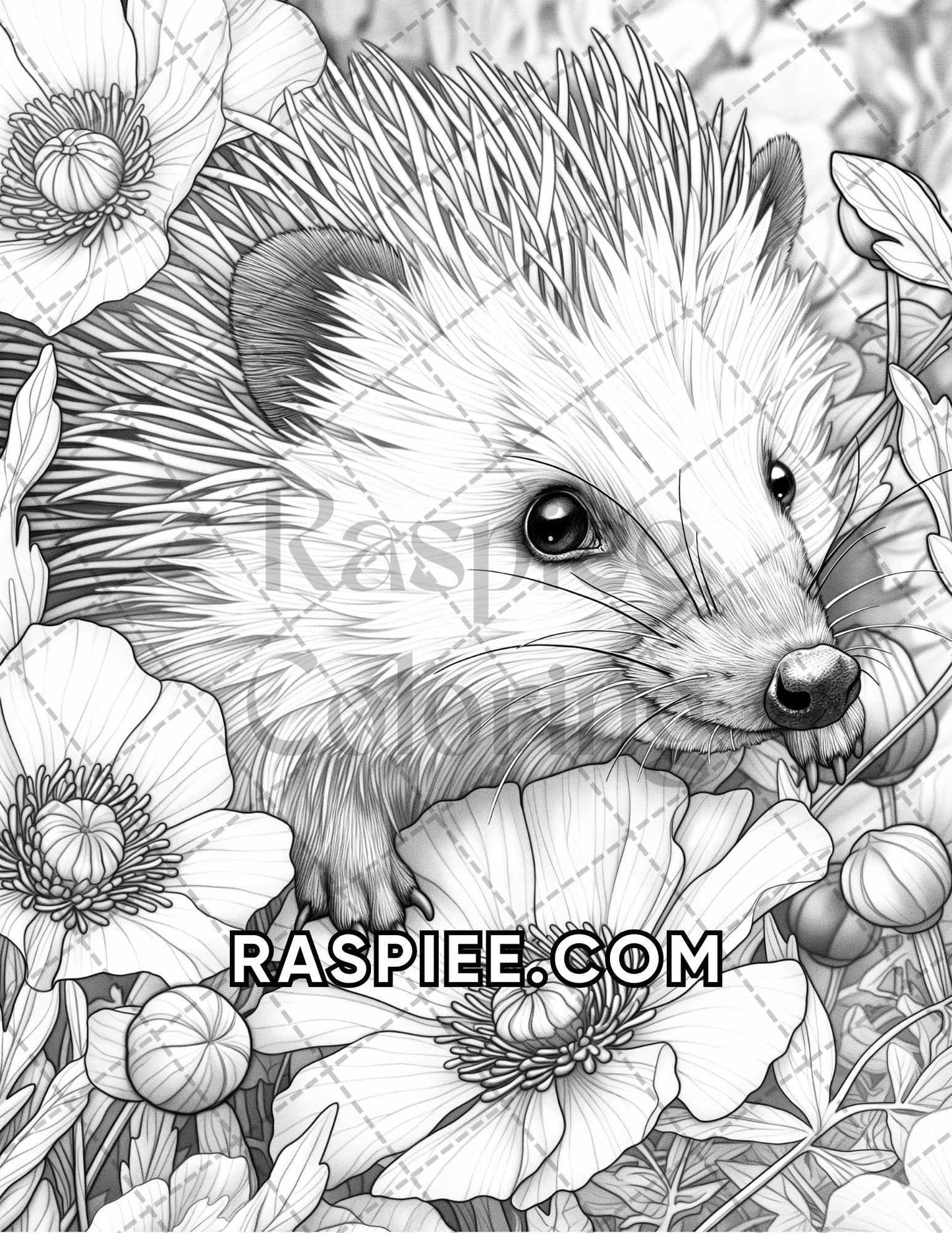 75 Animals in Flowers Grayscale Adult Coloring Pages Printable PDF Instant Download - RASPIEE