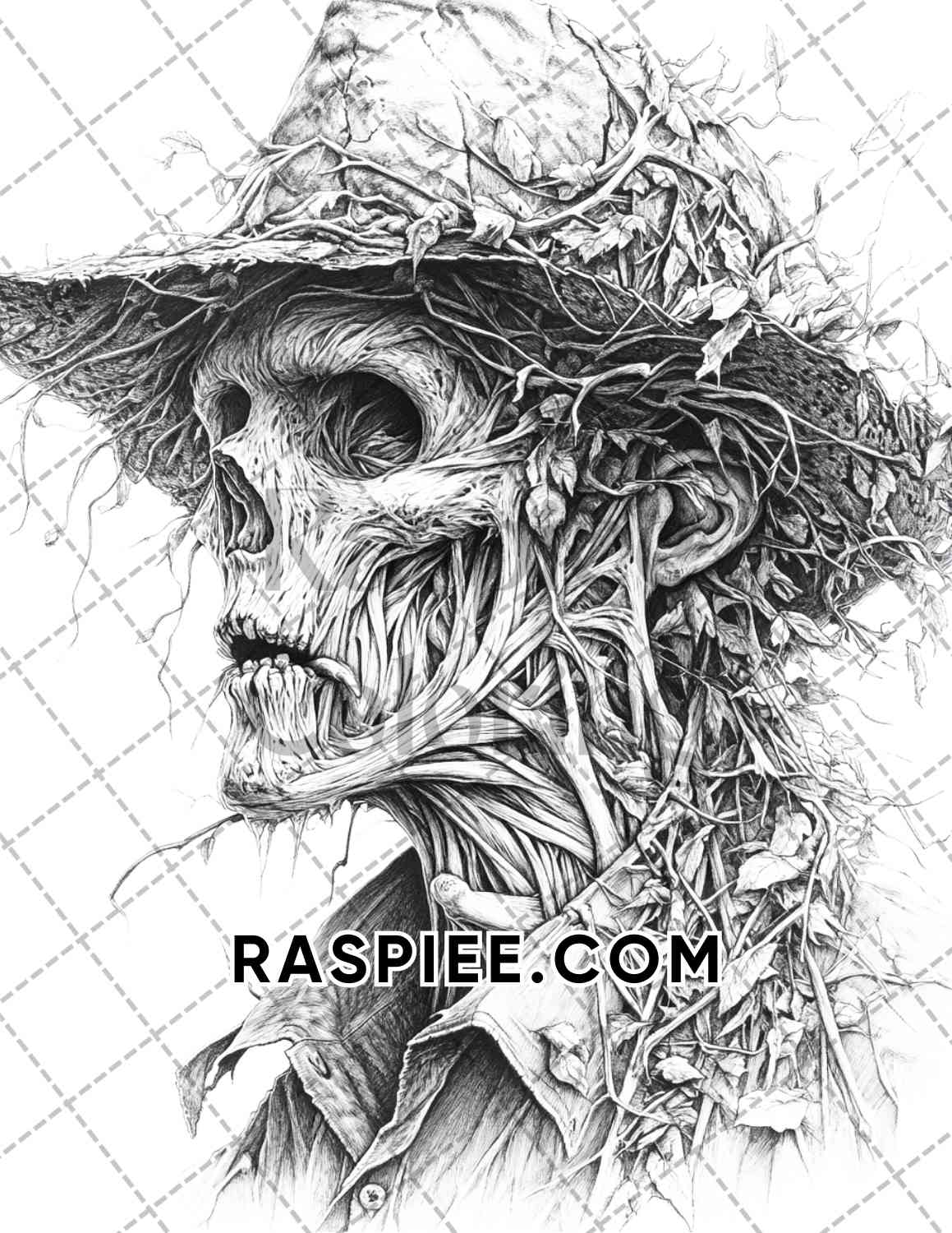 Horror Scarecrow Halloween Adult Coloring Pages Printable PDF Instant Download