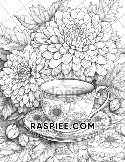 Fall Flowers Adult Coloring Pages Printable PDF Instant Download - RASPIEE