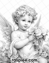 40 Valentine's Day Cupid Grayscale Adult Coloring Pages, Printable PDF ...