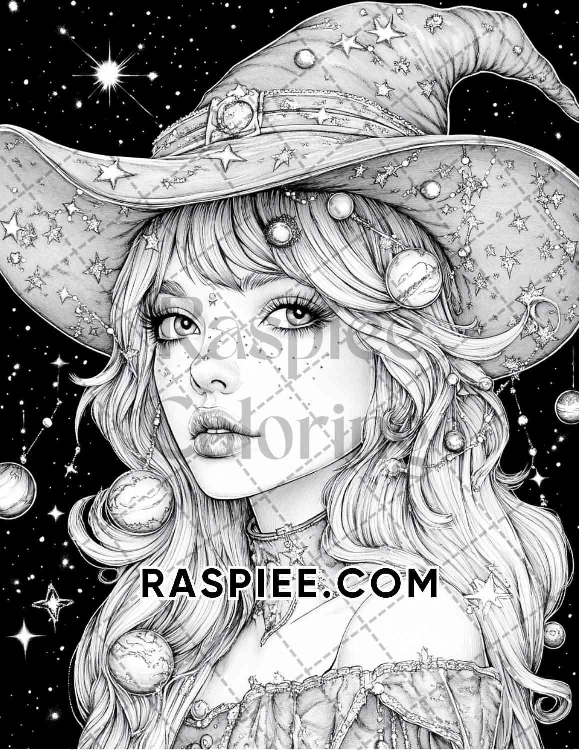 Enchanted Witches Adult Coloring Pages Printable PDF Instant Download - RASPIEE