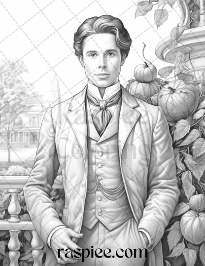 Victorian Autumn Coloring Pages, Grayscale Coloring Sheets, Printable Adult Artwork, Vintage Portrait Illustrations, Fall Season Coloring Book, Detailed Antique Drawings, Intricate Line Art Prints, Digital Download Prints, Relaxing Adult Coloring, Portrait Grayscale Coloring Pages, Victorian Grayscale Coloring Pages