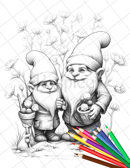 33 Gnome Love Coloring Pages Printable for Adults, Grayscale Coloring Page, PDF File Instant Download - raspiee