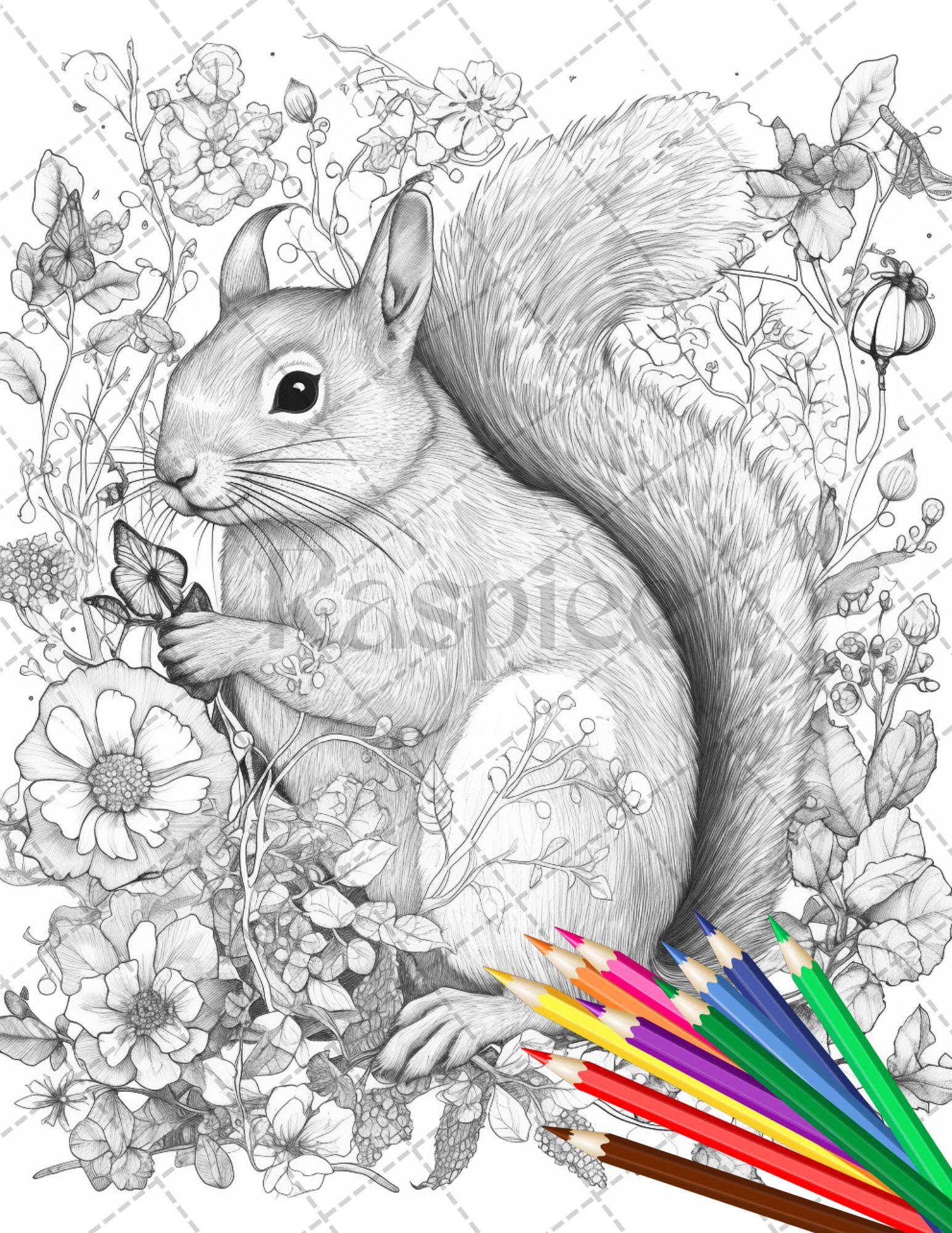 30 Animal Floral Printable Coloring Pages for Adults, Grayscale Coloring Book, Printable PDF File Download - raspiee