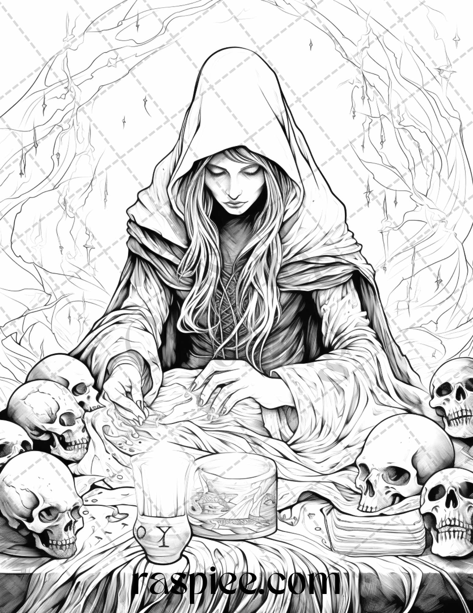40 Witchy Wonders Grayscale Coloring Pages Printable for Adults, PDF File Instant Download - raspiee
