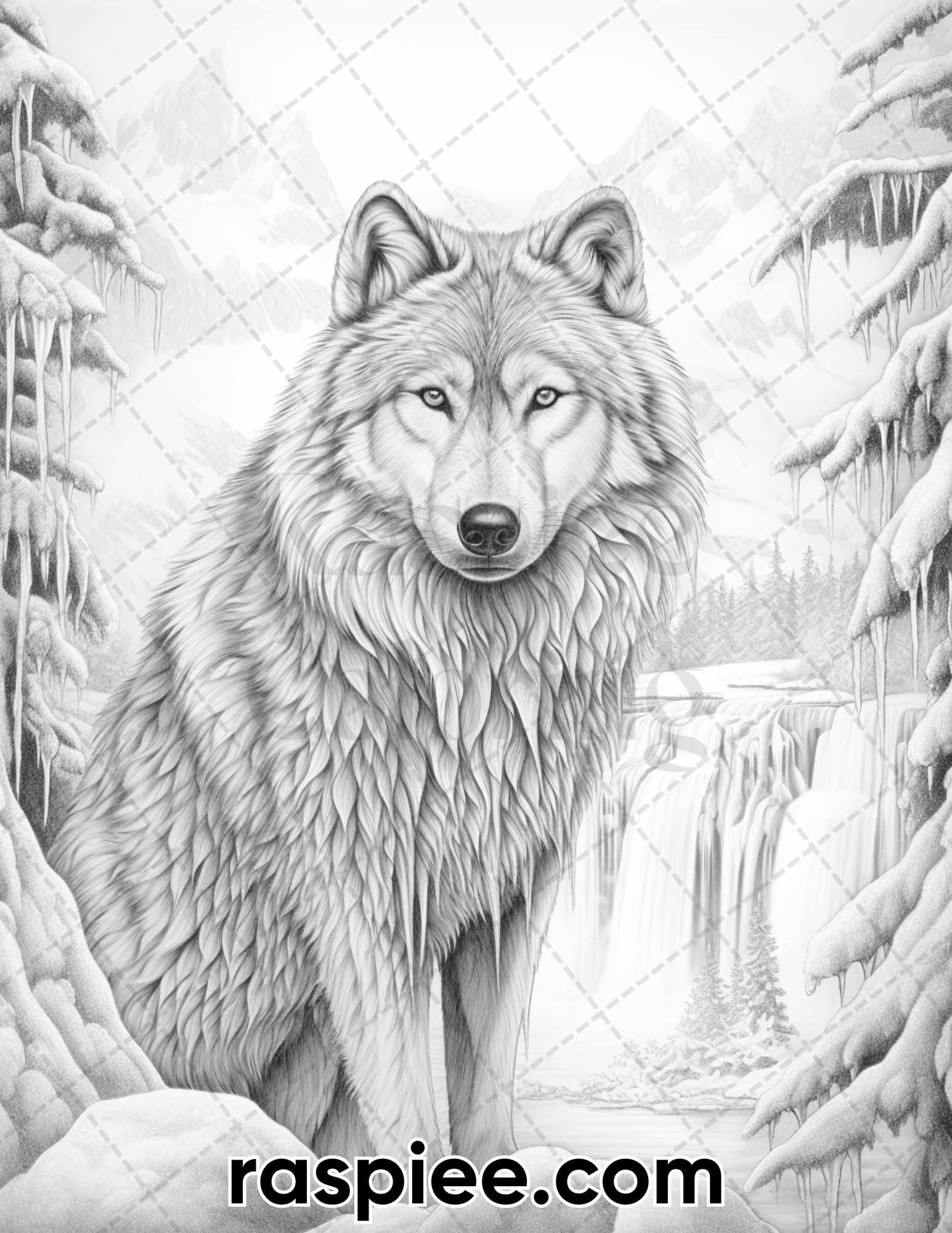 Winter Wolf Grayscale Coloring Page, Printable Adult Coloring Sheet, Arctic Animal Coloring Pages, Wolf Coloring Book Printable, Snowy Wildlife Coloring Page, Stress Relief Activity, Winter Forest Animals Coloring Pages, DIY Coloring Project, Relaxing Coloring Activity, Animal Coloring Sheets, Winter Coloring Pages