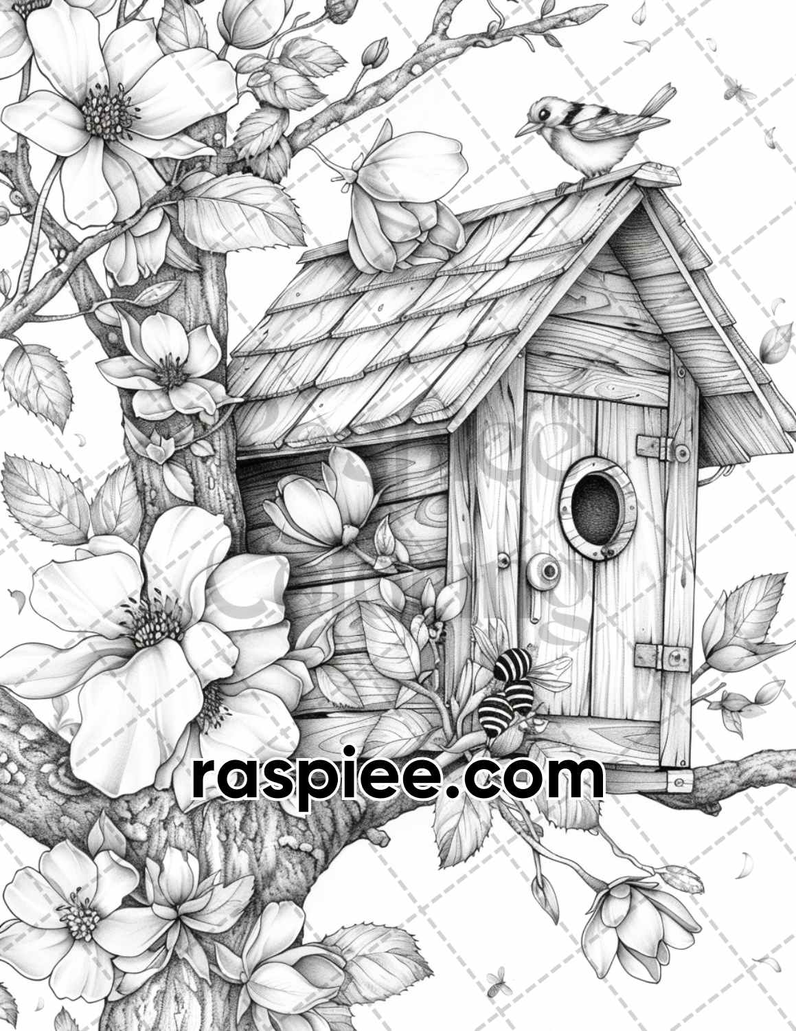 adult coloring pages, adult coloring sheets, adult coloring book pdf, adult coloring book printable, grayscale coloring pages, grayscale coloring books, birdhouse coloring pages for adults, birdhouse coloring book, grayscale illustration, summer coloring pages, animal coloring pages, spring coloring pages