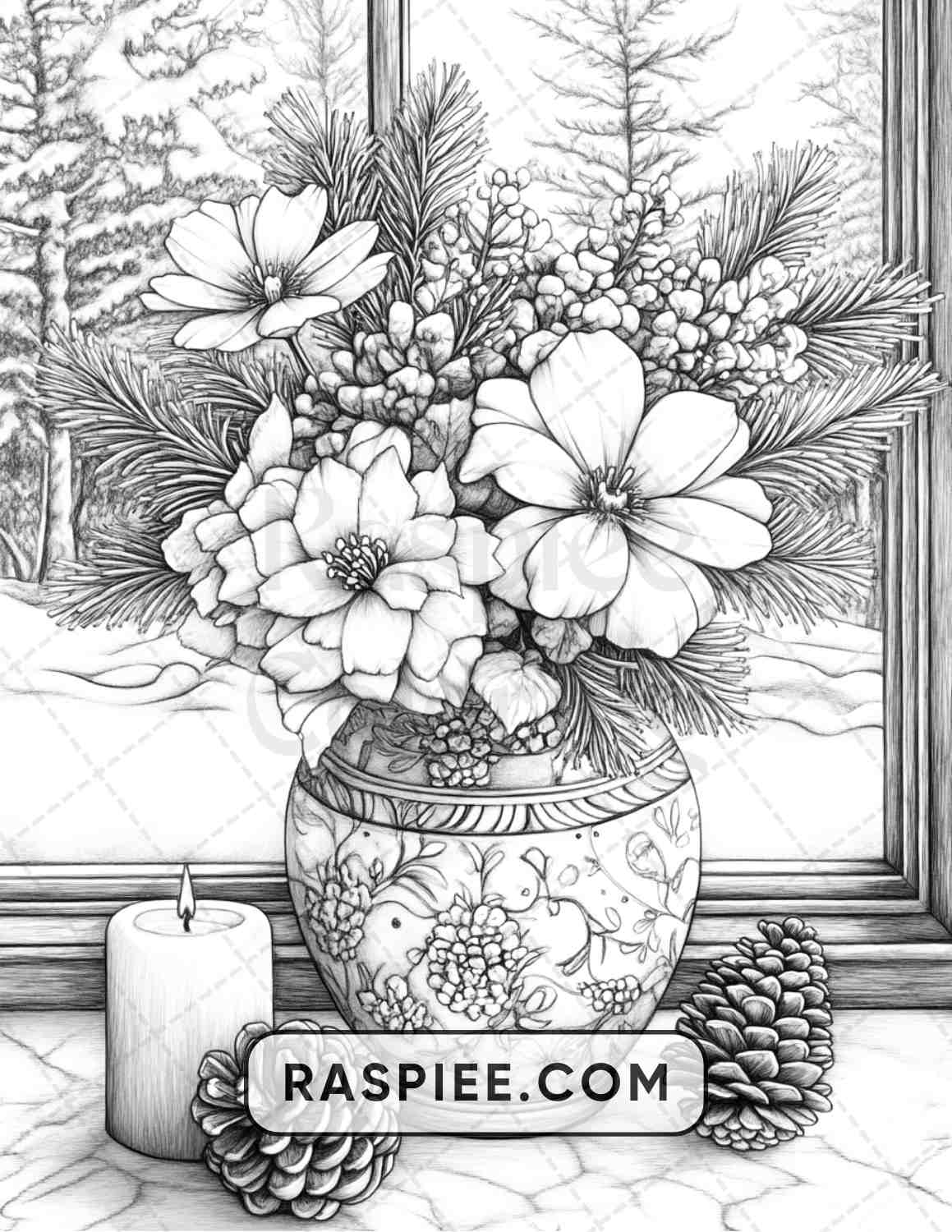 77 Winter Flowers Adult Coloring Pages