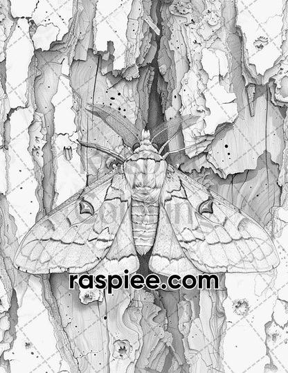 77 Butterflies and Moths Grayscale Adult Coloring Pages, Printable PDF Instant Download - RASPIEE