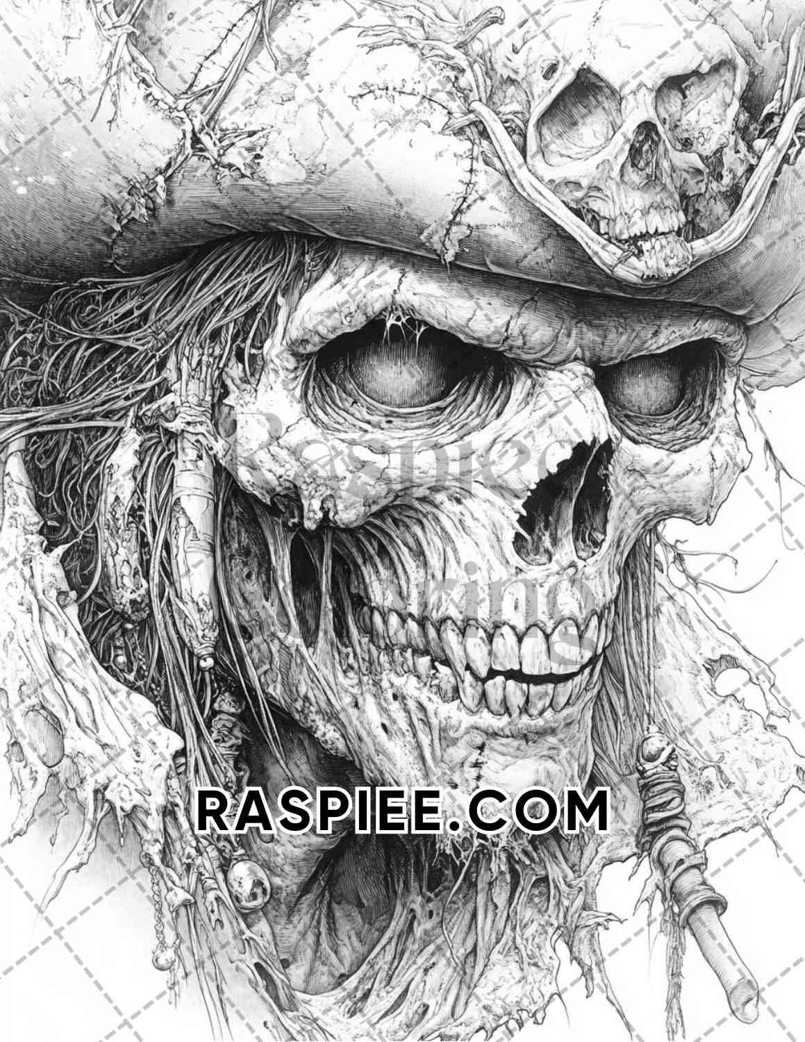 Zombie Pirates Halloween Adult Coloring Pages Printable PDF Instant Download