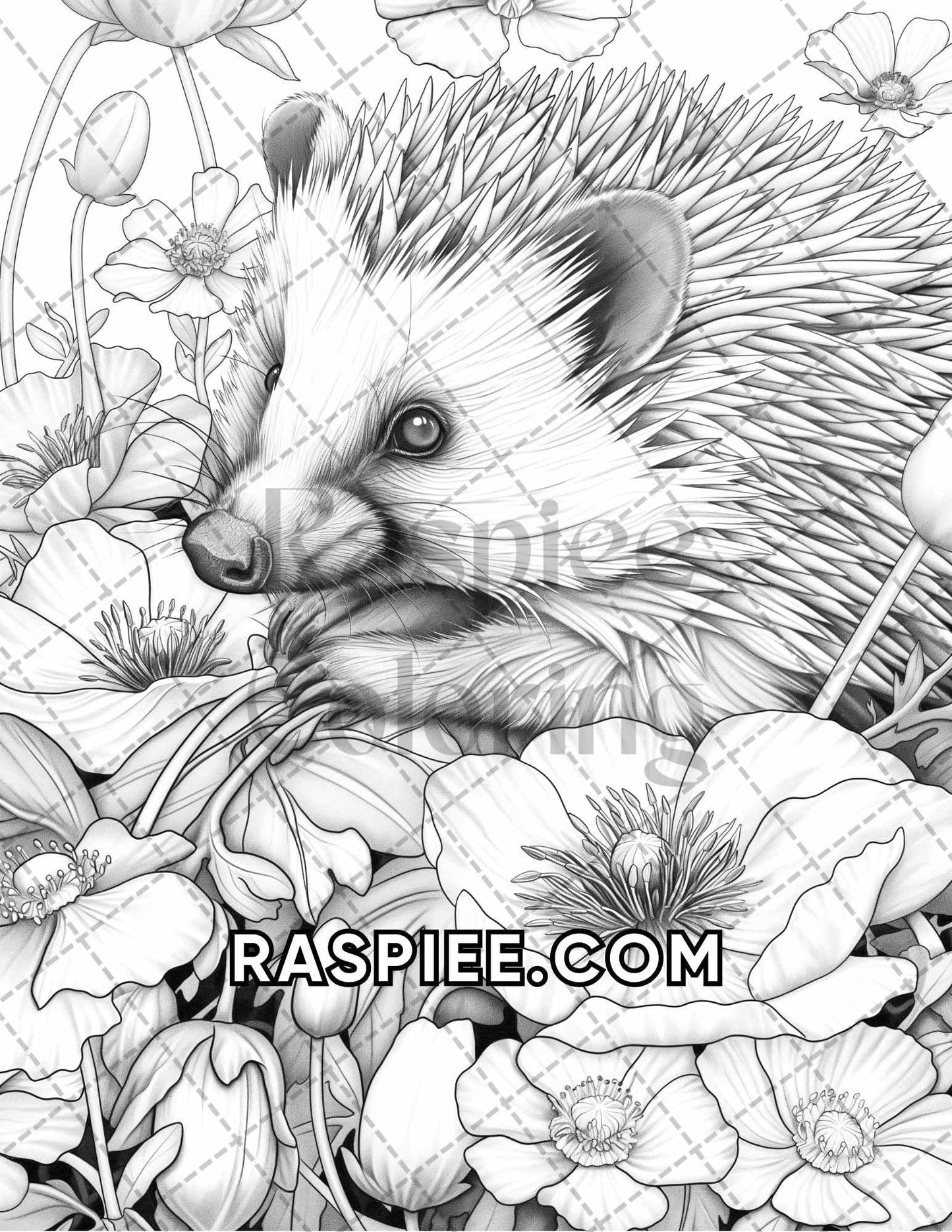 75 Animals in Flowers Grayscale Adult Coloring Pages Printable PDF Instant Download - RASPIEE