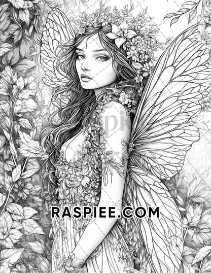 Fairy Beauties Portrait Adult Coloring Pages Printable PDF Instant Download