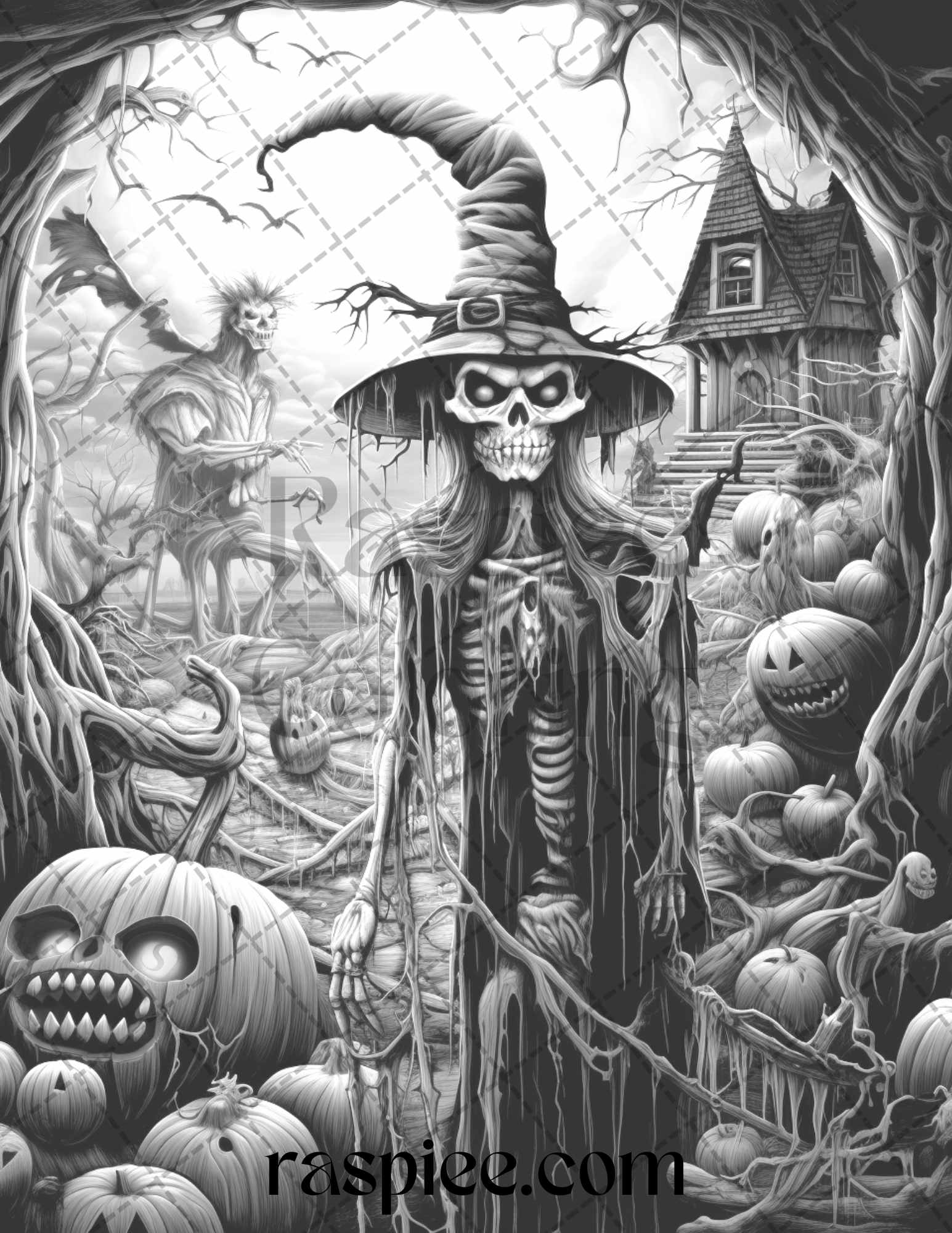 60 Halloween Nightmare Grayscale Coloring Pages Printable for Adults, in  2023