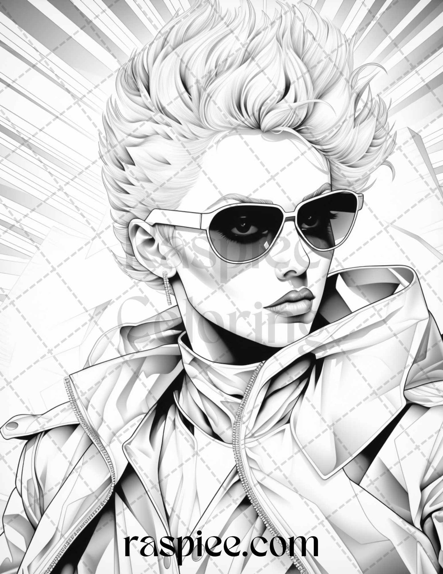 1980s New Wave Pop Star Coloring Page, Retro Coloring Pages for Adults, Adult Coloring Activity, Retro DIY Home Decor, Creative Coloring Sheet, Relaxation Therapy Art, Detailed Line Artwork, Nostalgic Coloring Pages, Portrait Coloring Pages for Adults, Portrait Grayscale Coloring Pages, Music Coloring Pages